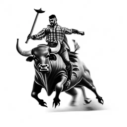 A Man Riding A Bull