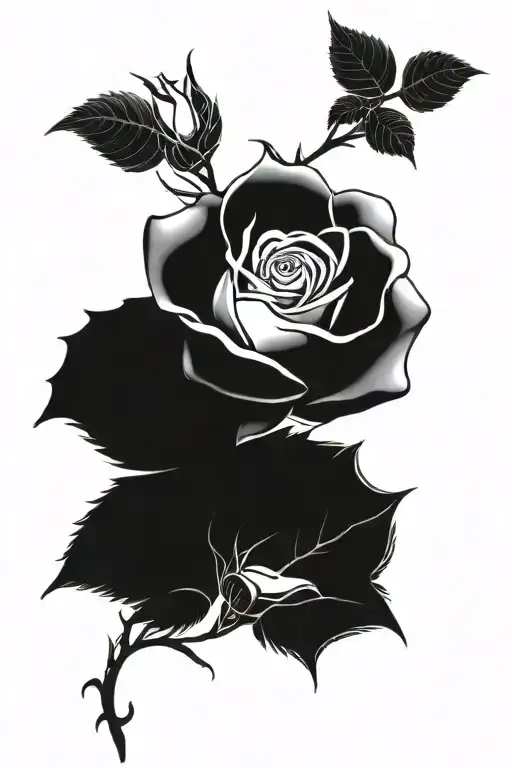 Rose With Branches Of Leaves