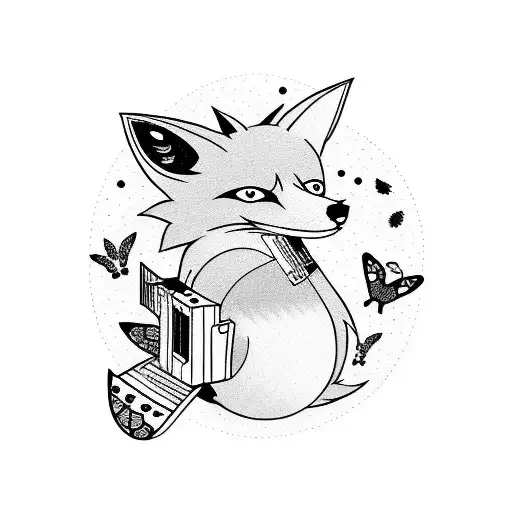 A Manga-inspired Scene With A Guitar-playing Fox Surrounded By Butterflies