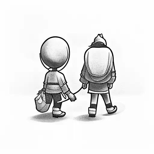 Mother And Boy Child Walking Down The Road Facing At The Back And Talking