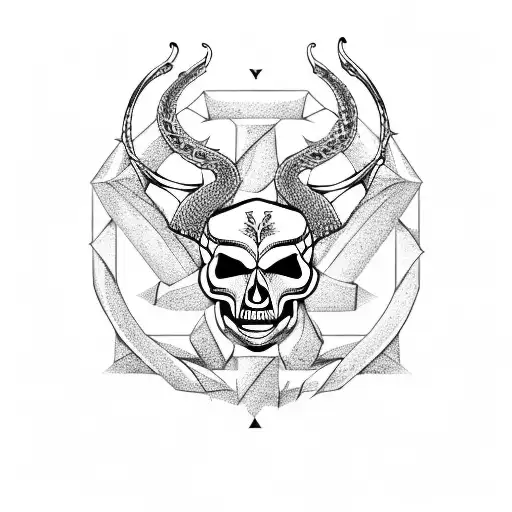 Skull Of A Capricorn Surrounded By Two Snakes
