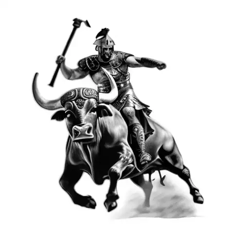 A Roman Gladiator Riding A Bull