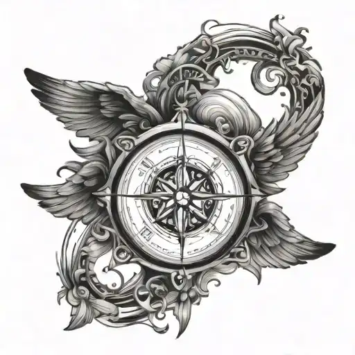 Angel With Wings And Compass Surrounded