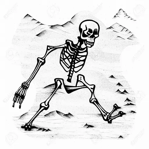 Woodcut Skeleton Hiking With Backpack