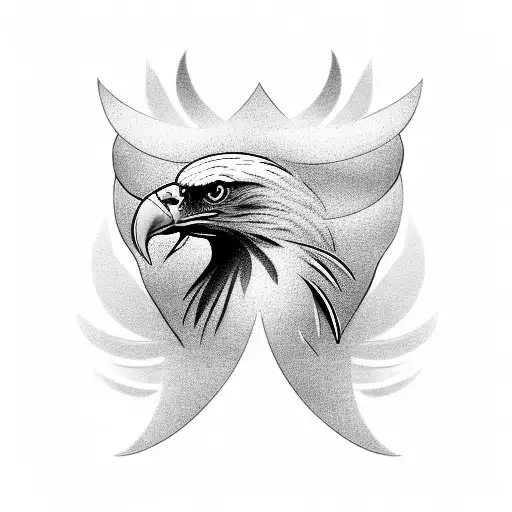 Create A Blackwork Tattoo Of An Eagle Wearing A Soccer Jersey With Trap Music Elements