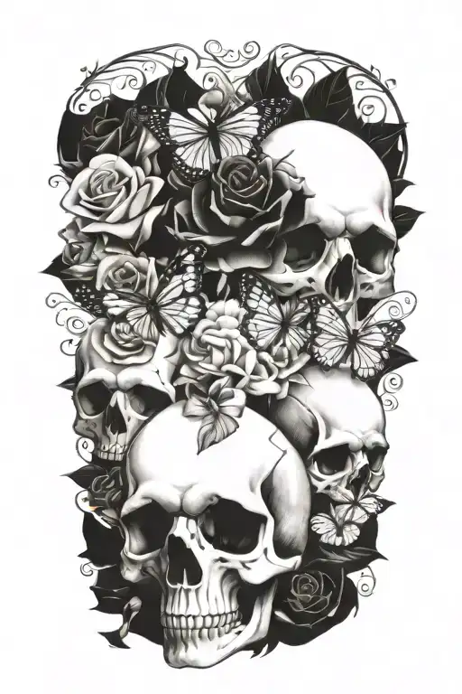 Skull Roses Butterflies