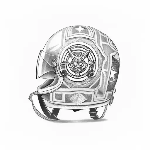 A Motorcycle Helmet Adorned With Military Symbols And Emblems