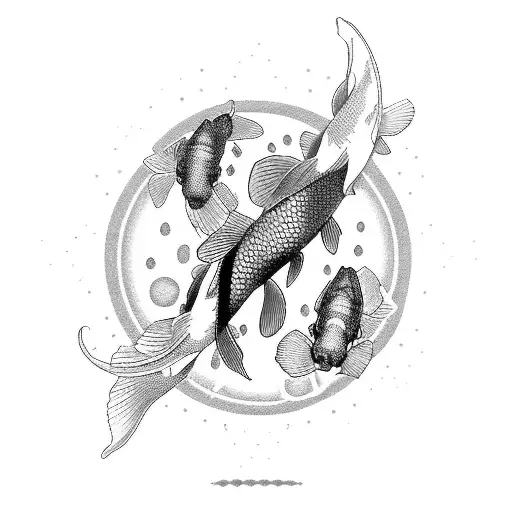 Japanese Koi Fish And Geisha