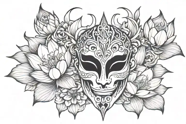 Shinigami Mask With Lotus Flowers