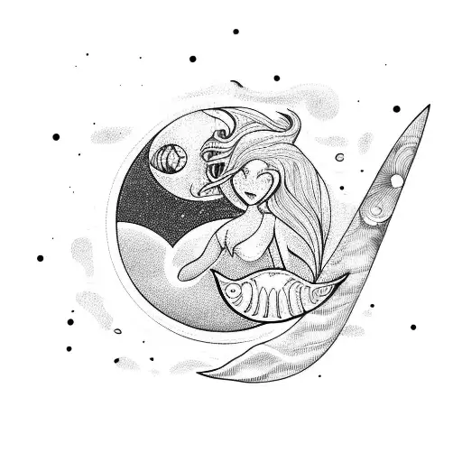 Mermaid Goddess Of The Phases Of The Moon Holding A Trident