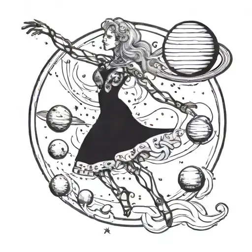 Dancing Alien Goddes In Space With Planets