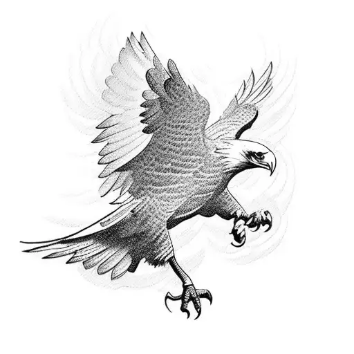 A Blackwork Tattoo Of A Powerful Eagle Flying Over A Zoo Landscape