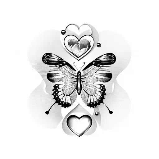 Butterfly With Heart At The Bottom Black And White