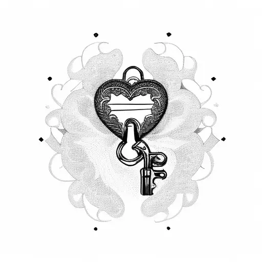A Heart-shaped Lock And Key With Religious Symbols Intertwined