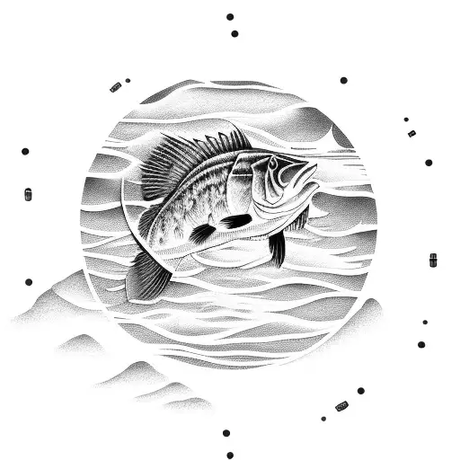 Largemouth Bass Jumping Out Of The Water And The Moon Is A Clock Reflecting Off The Water