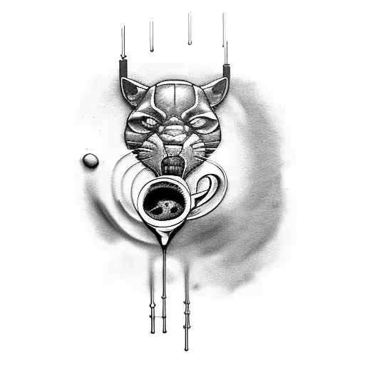 Black Panther Crawling Downwards With Cappuccino Cup Hanging Out Of Its Mouth