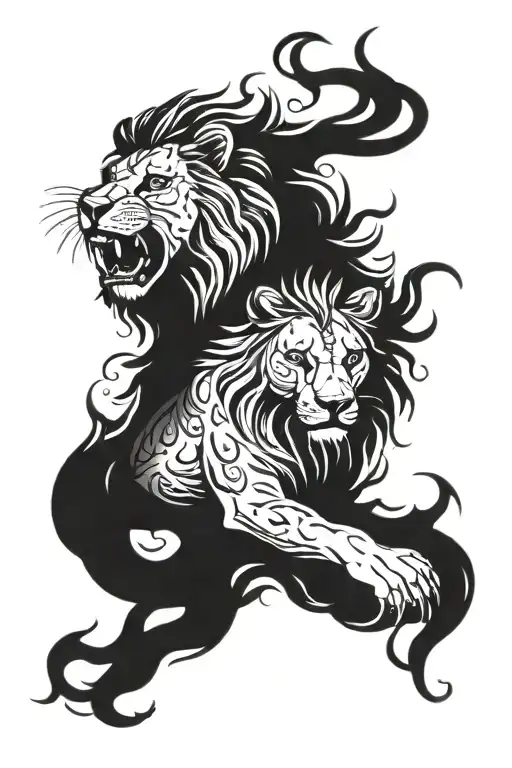 Lion Head And Water And Fire