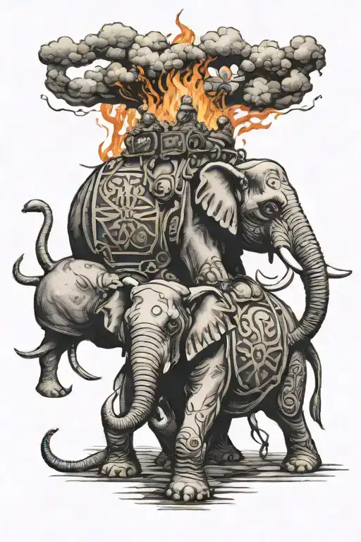 Battle Elephant And Fallen Soldiers And Fire