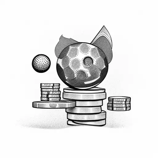 A Stack Of Money With Golf Clubs And A Golf Ball On Top