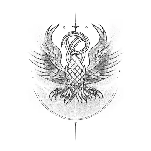 Incorporate The Ouroboros Symbol Into A Blackwork Tattoo Of A Phoenix In Flight