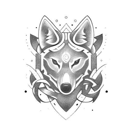 Alchemy Symbols Intertwined With A Wolf