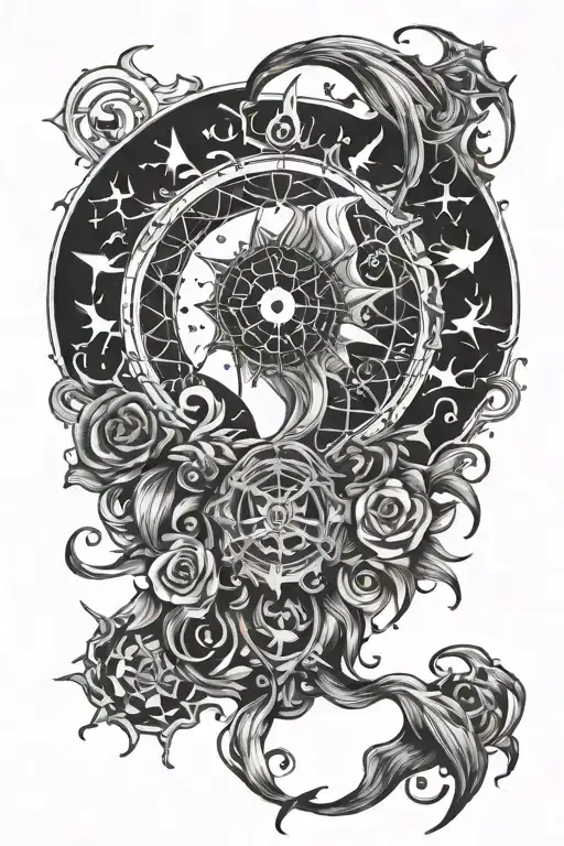 Witchy Spiritual Back Tattoo Design Combining Elements