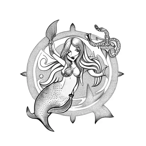 Mermaid With Anchor And Helm