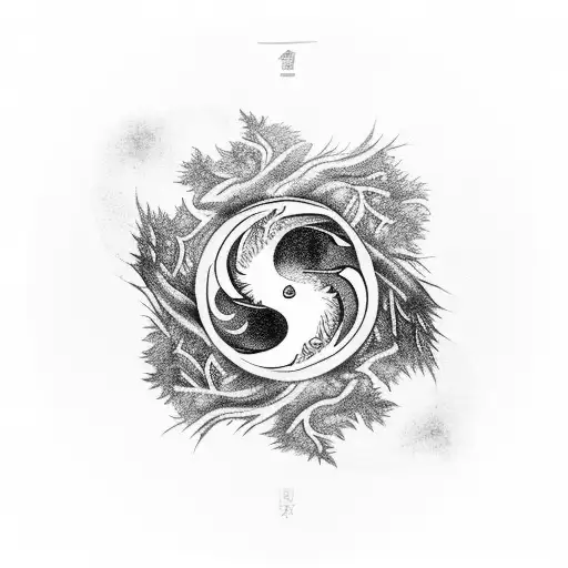 A Ying And Yang Symbol In The Center Of A Tree