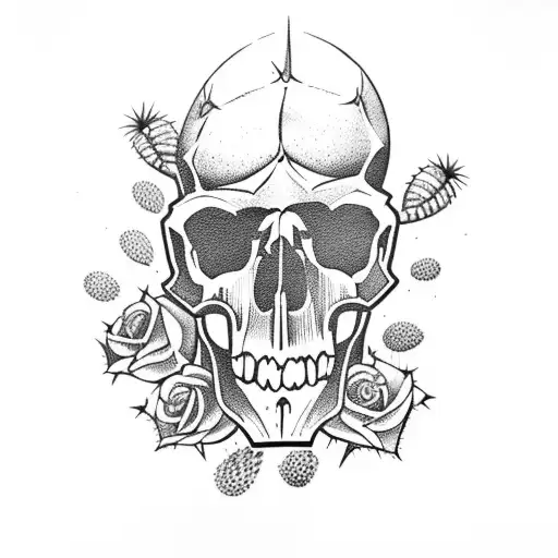 A Skull With Cactus Growing Out Of Its Eye Sockets