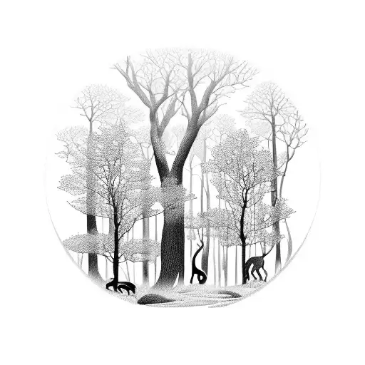 A Mesmerizing Diamond Painting Of A Mystical Forest With Cats And Dogs Frolicking Among The Trees