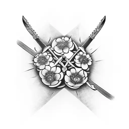 Katana Sword Japanese Detailed Small Flowers