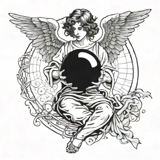 A Full Body Attractive Young Angel Holding A Crystal Ball In His Hands