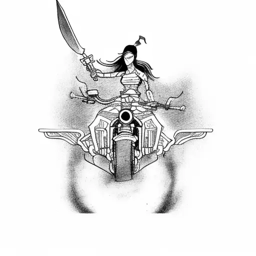A Fierce Warrior Goddess Riding A Motorcycle