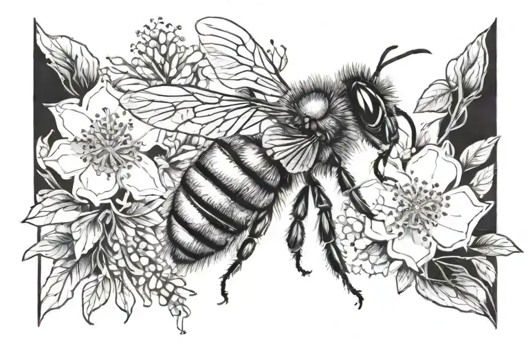 Honey Bee With Flowers