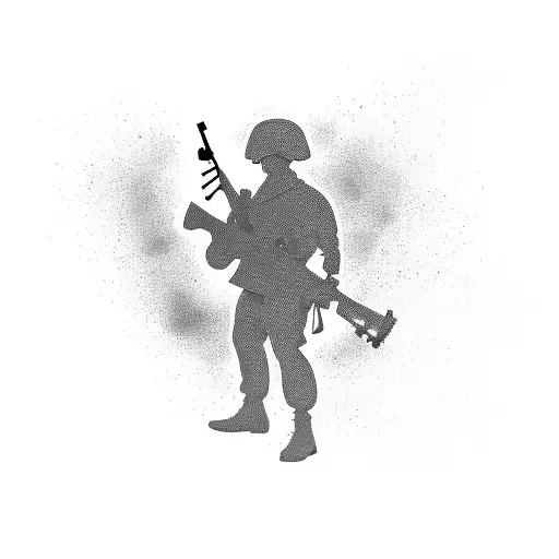 A Silhouette Of A Soldier Playing A Guitar With A Camouflage Background