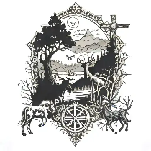 Crosses And Hunting Scene