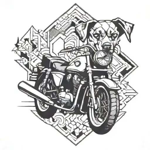 A Geometric Design Incorporating Dog And A Motorcycle
