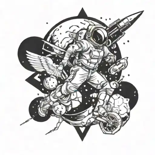 A Tattoo Design Combining Elements Of Sports And Outer Space