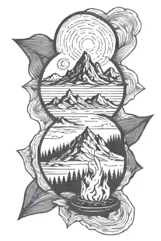 Mountain Range In The Background Campfire Surrounded