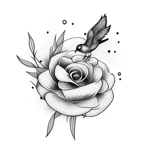 Flower With Bird For Half Sleeve