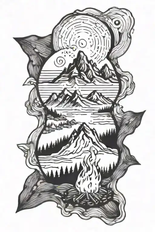 Mountain Range In The Background Campfire Surrounded