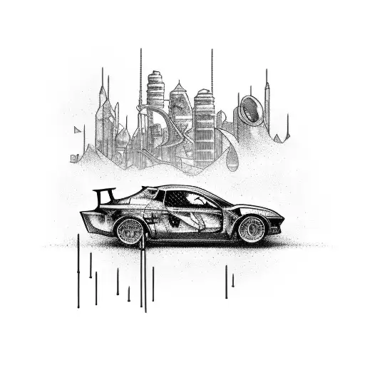 A Motorcycle And Car Racing Through A Post-apocalyptic Cityscape