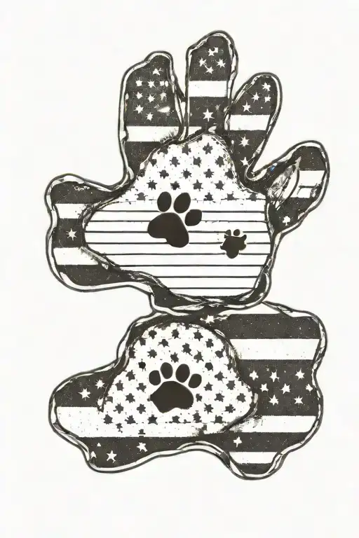 Dog Paw Print With American Flag Black And White