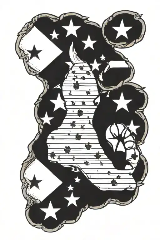 Paw Print With American Flag Waving Black And White