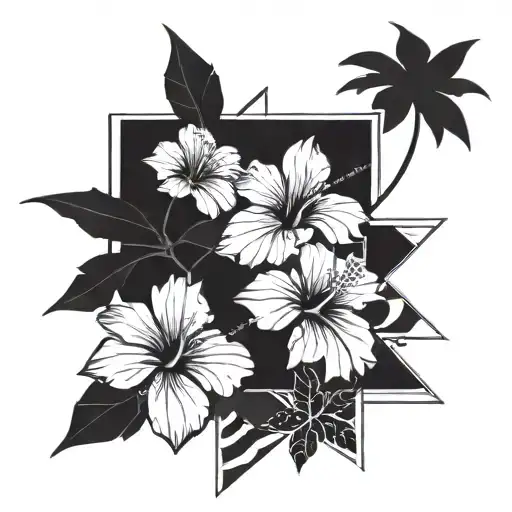 A Geometric Interpretation Of Hawaii's Landscape Incorporating Hibiscus Flowers And Beach Elements