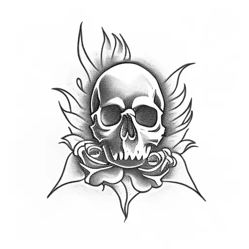 Skull With Roses And Fire