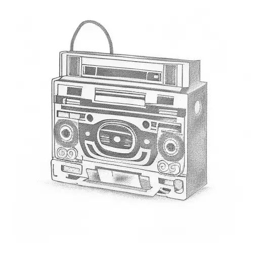 A Tattoo Of A Boombox With A Cassette Tape Featuring Iconic 90S Music Artists