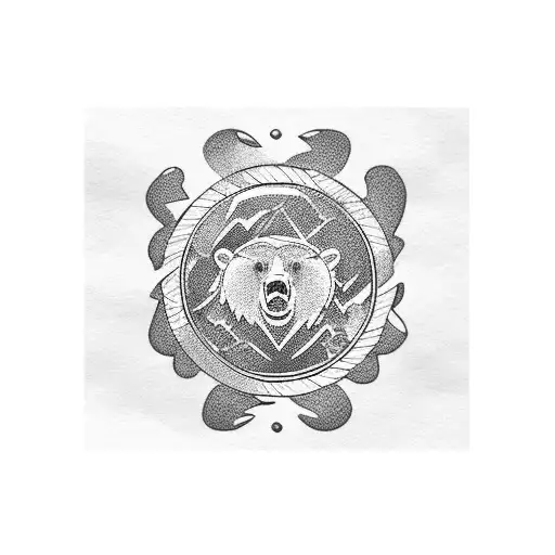 A Blackwork Tattoo Of A Bear Swimming In The Sea With A Pharmacy Symbol