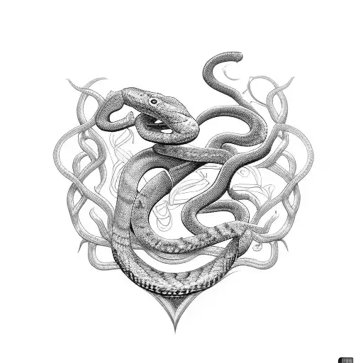 Snake Like Creature Wrapped Around Heart With Vines