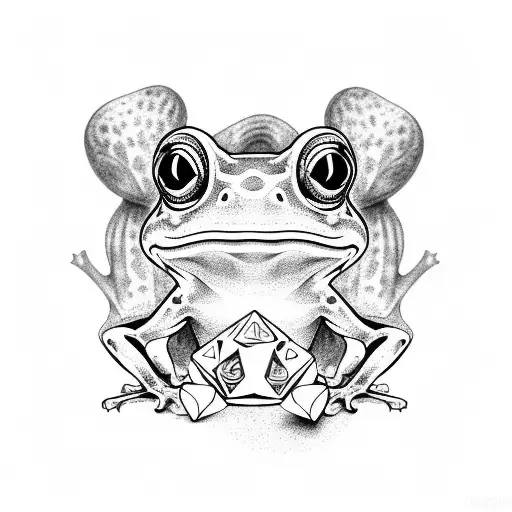 Frog Playing With Dnd Dice In A Field Of Wild Mushrooms